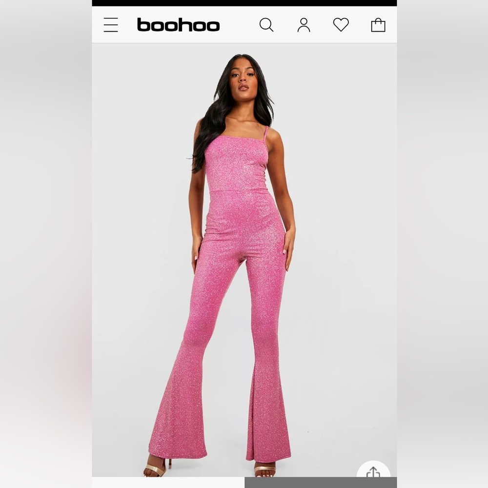 NWT 70s Pink Glitter Jumpsuit TALL